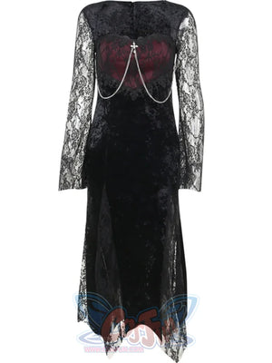 Halloween Vampire Red Lace Fishtail Special Style Long Dress S