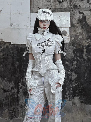 Asymmetric Herringbone Drawstring Corset - cosfun