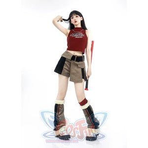 Khaki Striped Velvet Patchwork Slim Skirt Pants Sweater Suit S22429