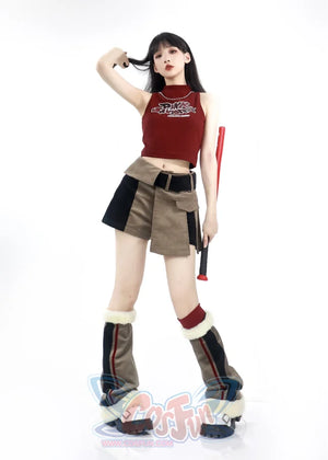 Khaki Striped Velvet Patchwork Slim Skirt Pants Sweater Suit S22429