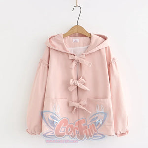 Soft Girl Sweet Bowknot Hooded Short Coat Pink