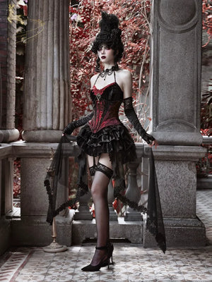 Gothic Velvet Fishbone Corset Halloween 3-Piece Set S22987