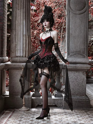 Gothic Velvet Fishbone Corset Halloween 3-Piece Set S22987