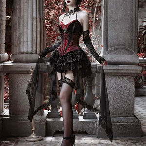 Gothic Velvet Fishbone Corset Halloween 3-Piece Set S22987