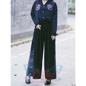 Chinese Style Stitched Wide Leg Pants Retro High Waist Hanging Feeling Loose Pants S20198 Pants
