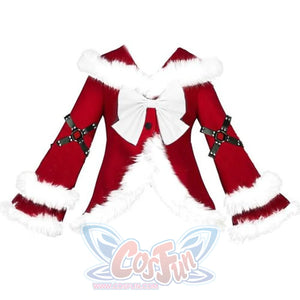 Christmas Worship Goth Bow Plush Woolen Coat Red / S-M