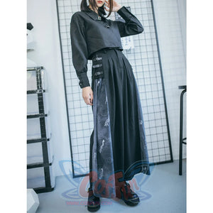 Chinese Style Stitched Wide Leg Pants Retro High Waist Hanging Feeling Loose Pants S20198 L / Pants Pants