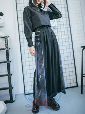 Chinese Style Stitched Wide Leg Pants Retro High Waist Hanging Feeling Loose Pants S20198 L / Pants Pants