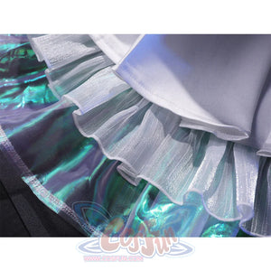 Panty cosplay costume fabric material detail showing iridescent holographic trim with white tulle layers