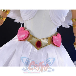 Panty cosplay costume waist belt detail featuring golden belt with pink heart decorations and red gemstone center