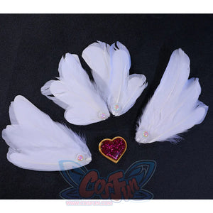 Panty cosplay costume individual white feather angel wing pieces and pink heart brooch with gemstones
