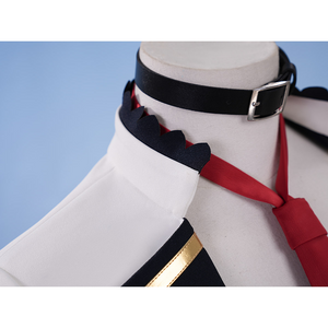 Pretty Derby Oguri Cap Cosplay Costume, the coat has a stand-up collar with black wavy trim.