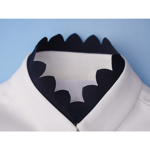 Pretty Derby Oguri Cap Cosplay Costume, the coat has a stand-up collar with black wavy trim.