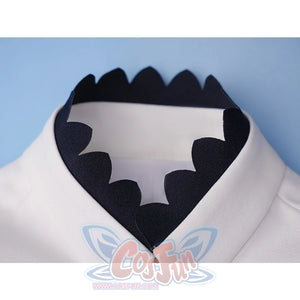 Pretty Derby Oguri Cap Cosplay Costume, the coat has a stand-up collar with black wavy trim.