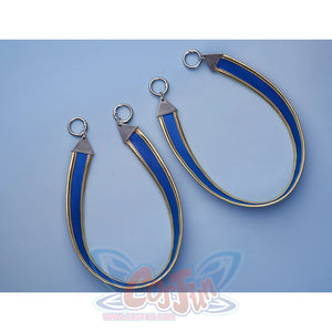 Pretty Derby Oguri Cap Cosplay Costume, blue and gold straps with two hooks at the end.