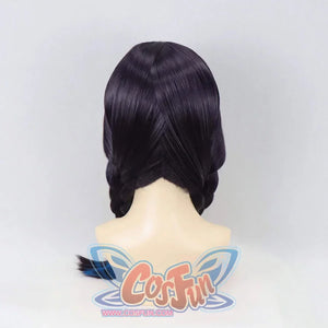 Back view of Psylocke Oni Hunter wig, crisscross parting with smooth braids and natural finish.