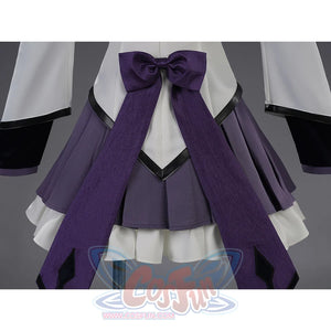 Homura Akemi cosplay costume skirt back view with large purple bow ribbons and white underlay