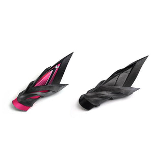 Rerir cosplay black angular vambrace pair with spiky winged design, shown from front and back