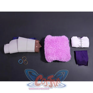 Robin cosplay complete costume set flat lay with all pieces and accessories organized display
