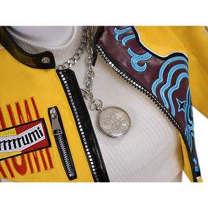 Rumi Cosplay Costume, features a silver metallic closed-end zipper.