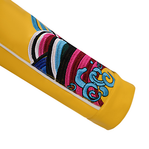 Rumi cosplay costume, it features embroidered patterns and a short zipper on the cuff.