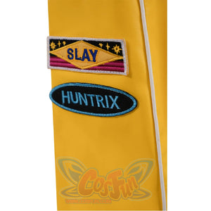Rumi cosplay costume, two patches with the text “SLAY” and "HUNTRIX" on the right sleeve.