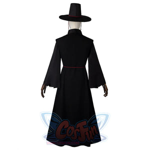 Saja Boys Cosplay Costume Outfit, the main body of the robe is black, with a red waist-cinching design, sleeves with rips, the overall effect is solemn and intimidating.