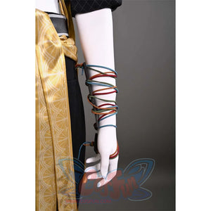 This close-up focuses on the colorful arm accessories on Sciel's cosplay costume, adding a unique and vibrant touch to the outfit.