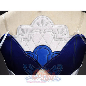 Seele cosplay back upper white quilted embossed decorative panel with intricate blue collar detail