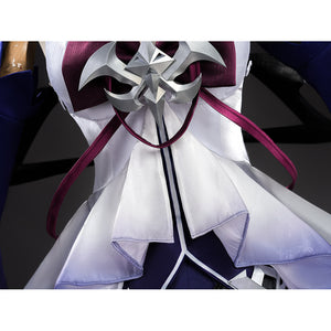 Seele cosplay chest star emblem detailed view with white layered fabric and dark red ribbon tie