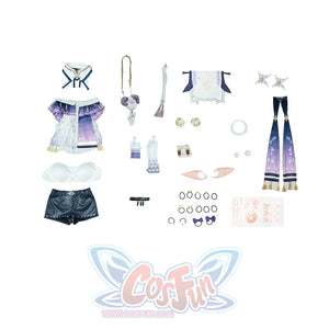 Sigrika cosplay complete costume set flat lay with all pieces and accessories organized display