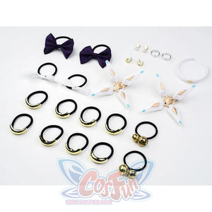 Sigrika cosplay outfit purple bows, gold hair ties, earrings and decorative accessories set.