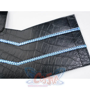 Silver Wolf cosplay black crocodile-texture leather accessory with two parallel blue crystal rhinestone lines