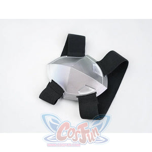Silver Wolf cosplay silver metallic knee pad accessory with black elastic straps for secure attachment