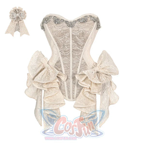 Elegant styling of crystal fishbone corset dress with fur hat and formal accessories