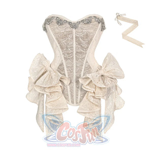 Crystal Fishbone Corset back view with optional embroidered ribbon sash accessory detail