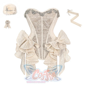 Crystal fishbone corset dress side view showcasing bow detail and multi-layer skirt design