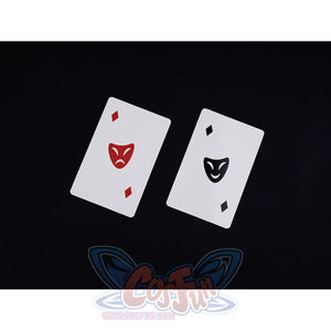Sparxie cosplay costume custom playing card props featuring red and black mask designs with diamond suit symbols