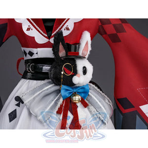 Sparxie cosplay costume black rabbit plush waist accessory with mini top hat, monocle, blue bow, and gold bell