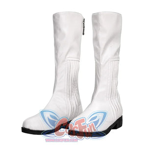 Star Princess Leia Cosplay Boots, the shoes have pleats on the sides and a zipper at the back.