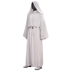 Star Princess Leia Cosplay Costume, the robe and hood were both loose, left side view.