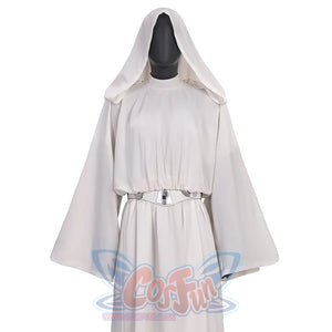 Star Princess Leia Cosplay, robe with stand-up collar design, white belt with sliver decorations.