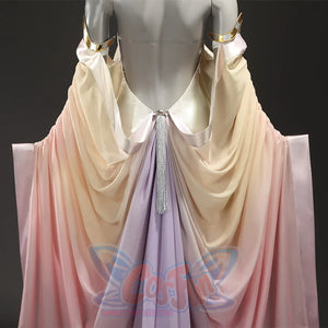 Star Wars: Episode 2 Padmé Amidala Cosplay Costume, yellow, pink and purple outfit, backless design.