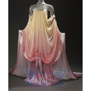Star Wars: Episode 2 Padmé Amidala Cosplay Costume, the dress is a gradient of yellow, pink, and purple.