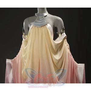 Star Wars: Episode 2 Padmé Amidala Cosplay Costume, the upper body view of dress is a gradient of yellow, pink.
