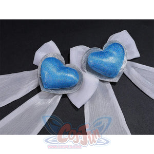 Stocking Cosplay Costume blue heart-shaped gems with white bow decorations