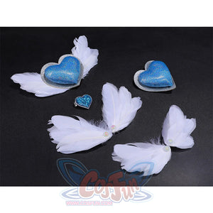 Stocking Cosplay Costume small white feathered wing accessories with blue heart gems