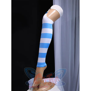 Blue and white striped thigh-high stockings included with Stocking Cosplay Costume