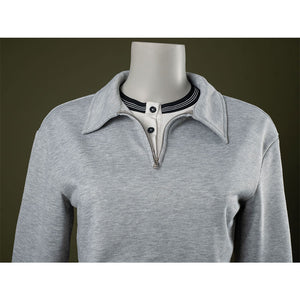 Top detail: Eleven Cosplay Costume gray cropped collared top.