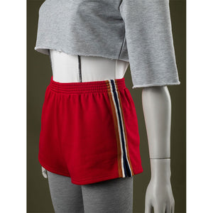 Shorts side: Eleven Cosplay Costume red side-striped shorts side view.